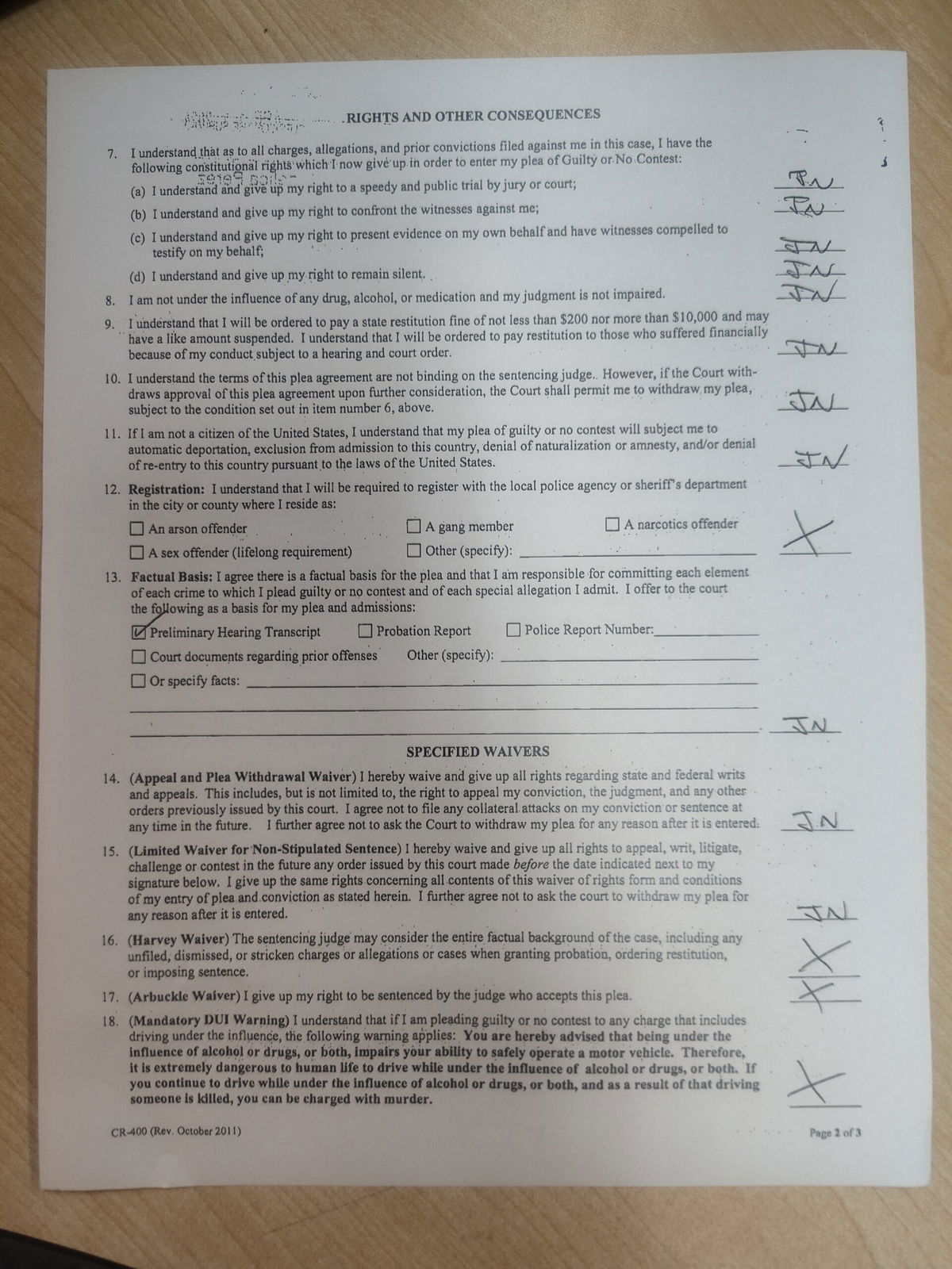 Page two of Nunez’s court plea documents. Page two of Nunez’s court plea documents.